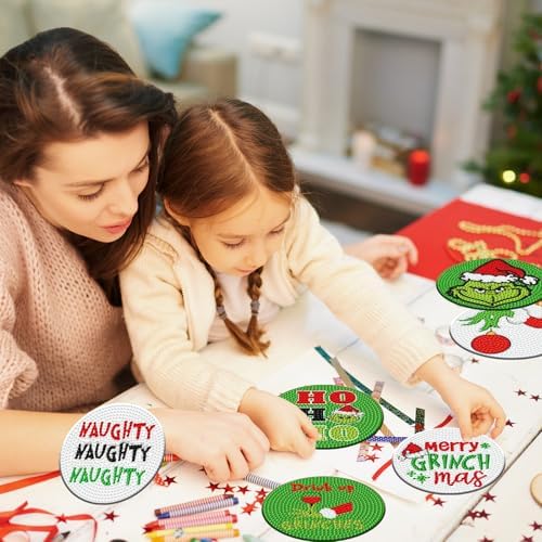 8 Pcs Christmas Diamond Art Painting Coasters Christmas Letter Coasters Funny DIY Diamond Coasters Kits with Holder Diamond Craft Painting Kits Supplies for Winter Gift - Image 5