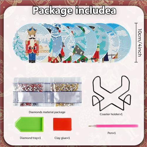 8 Pcs Christmas Nutcracker Diamond Art Coasters Kit Wooden Cup Mats - Image 2