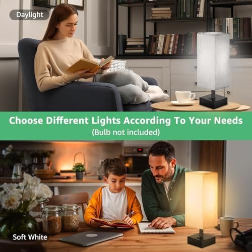 DEGNJU Small Lamp for Bedroom, Bedside Lamps for Night Stands, Mini Minimalist Table Lamp With Square Flaxen Fabric Shade, 11 Inch Desk Reading Lamp for Dorm Living Room Office, 1 Pack - Image 3