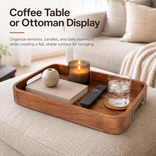 Acacia Wood Serving Tray with Handles, 12x18 Inch, Natural Grain - Image 5