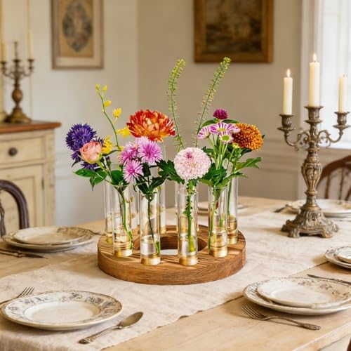 Melphoe Glass Bud Vases Small Flower Vase for Centerpieces Wedding Table Decorations, Home Decor, Propagation Station Plant Terrarium with Wooden Stand, Unique Plant Lover Gifts for Women (Brown) - Image 2