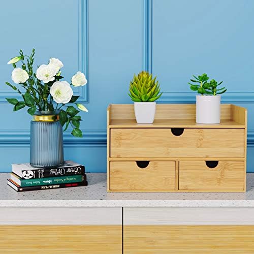Bamboo Desk Organizer with Drawers, Desktop Storage for Office Supplies - Image 5