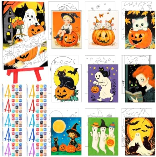 Blosssound 10 Set Halloween Pre Printed Canvas for Painting 5x7, Vintage by Blosssound