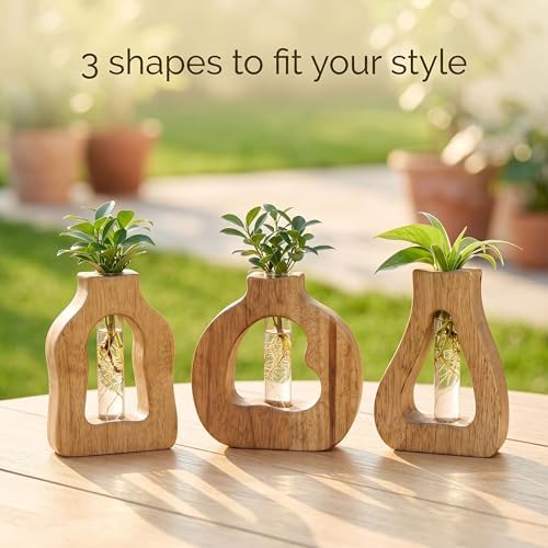 Plant Propagation Station with Glass Test Tube Vases, Wooden Stand Planter Terrariums for Hydroponic Plant Cuttings, Home Office Desktop Decor, Gift for Plant Lovers - Image 7