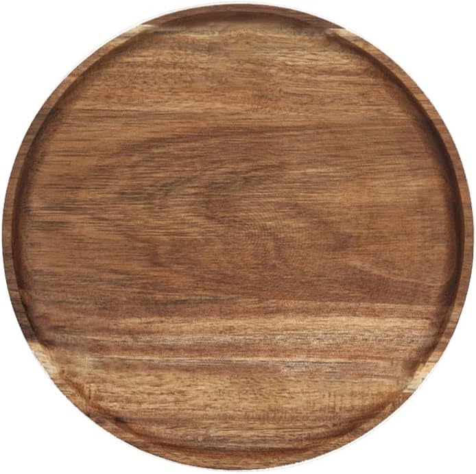 8 in Round Wooden Platter, Natural Acacia Tray, Wooden Dinner Plates, Tray Organizer, Serving Tray for Coffee Table, Home Decor, Fruit, Appetizer (8 Inch) by PACEKONER