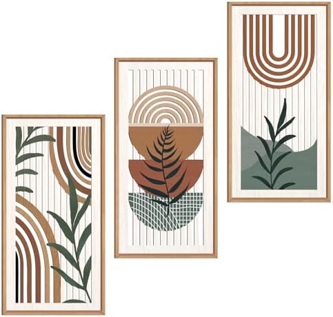 IARTTOP Boho Wood Wall Art Framed 8x16 Inch Set of 3 Mid-century Modern Abstract Wooden Wall Decor Minimalist Plant Artwork for Living room Bedroom Office by IARTTOP