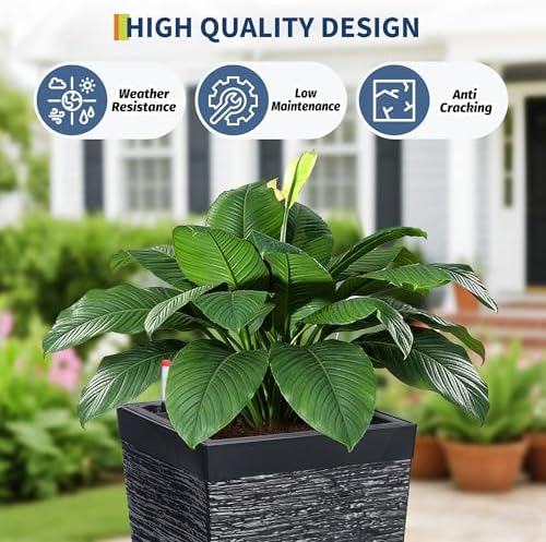 Garvee 16" Tall Planters Set of 2, Outdoor＆Indoor Planter Pots, Black - Image 2