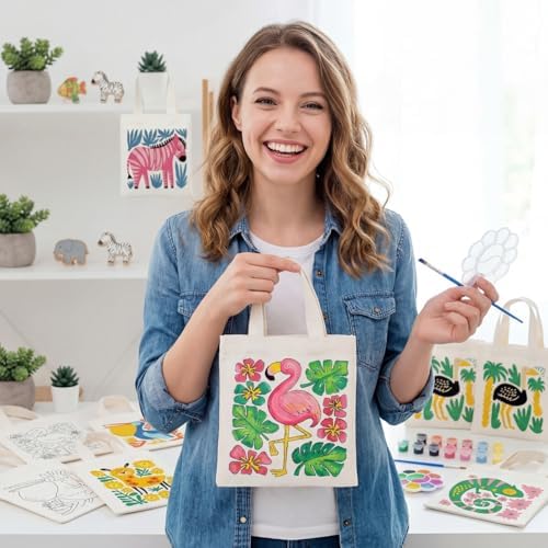 Aliceset 16 Pcs Color Your Own Bag Tote Bag Painting - Image 5