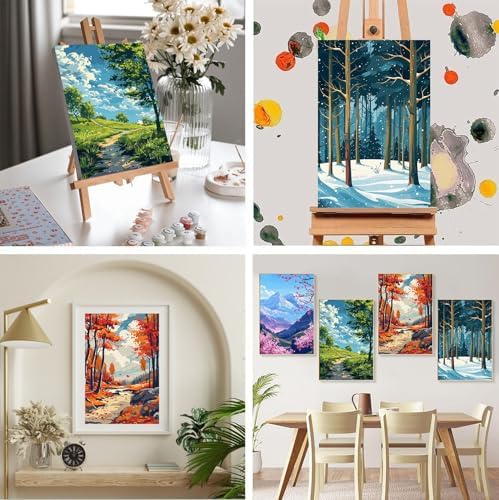 4 Pack Framed Paint by Numbers Kit for Adults Beginners, Four Season 8x12in - Image 5