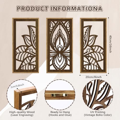 HPNIUB 3PCS Lotus Flower Wall Decor, Mandala Carved Wood Sign for Yoga Room, Spiritual Meditation Wooden Hanging Plaque Home Decor for Living Room Office Bathroom Decoration(8x16Inch) - Image 7