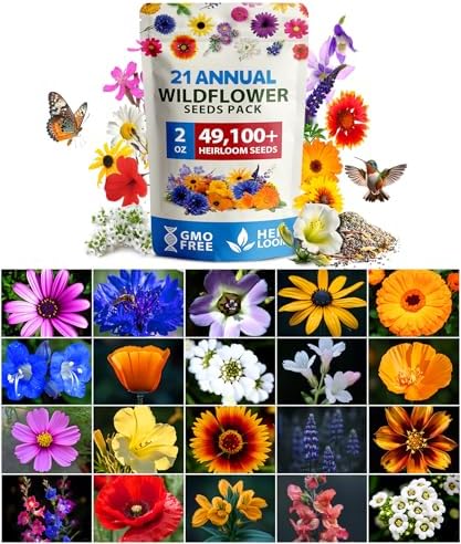HOME GROWN 21 Native Wildflower Variety Mix 49,100+ Flower Seeds 2 oz by HOMEGROWN