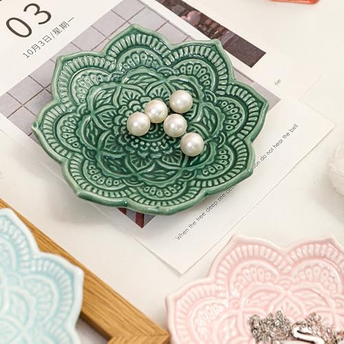4" Datura Flower Ceramic Jewelry Dish, Ring Tray for Women(Azure) - Image 4