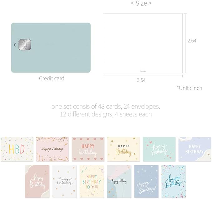 Monolike Day by Day Card, 107 Happy Birthday Sparkle - Mix 48 Mini Single cards, 24 envelopes Package