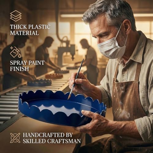 Gesodant 13" Round Scalloped Decorative Tray for Coffee Table Decor, Candle & Perfume Tray, Dining Table Centerpiece & Aromatherapy Candle Display, Modern Glossy Lacquer Look (Navy Blue) - Image 4