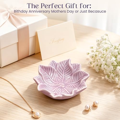 Purple Leaf Jewelry Dish Ceramic Trinket Tray Birthday Gift for Women - Image 7