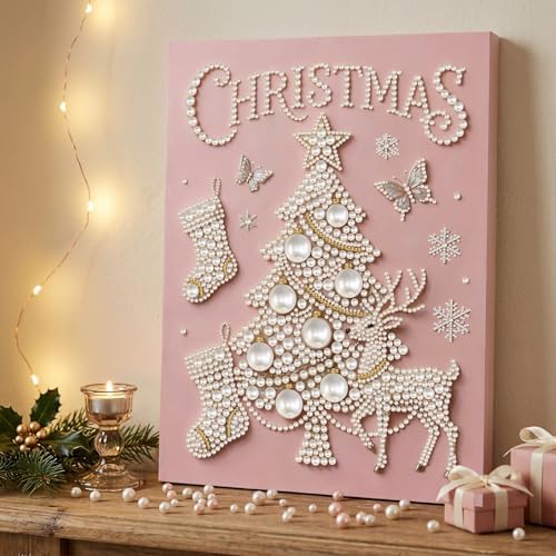 DIY Pearl Painting with Frame Christmas Creative Design Handmade Healing Home Wall Decoration Tools Included-Christmas Tree 2 - Image 2