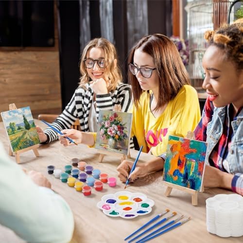 Qilery 36 Set 4 x 4 Inch Mini Canvas Boards with Easel Painting Kit, Acrylic Paints Strips, Brushes, Palette, Oil Art Set for Acrylic Birthday Party Favors - Image 6