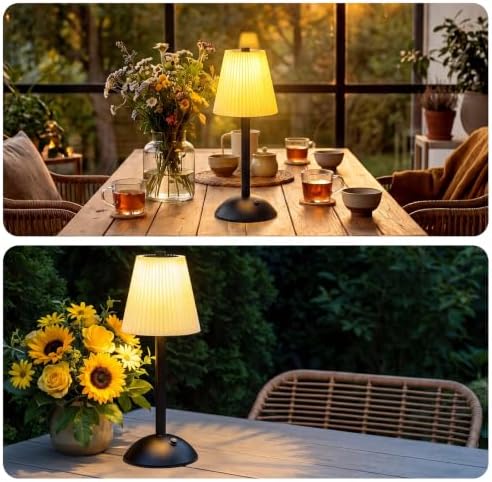 Liliful 2 Pcs Cordless Table Lamp LED Touch, Black, Beige Cloth Style - Image 6