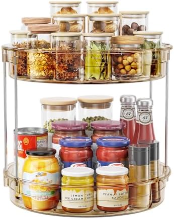 LAMU 12inch 2 Tier Lazy Susan Turntable Organizer Rotating Spice Rack Organization for Cabinet, Kitchen, Pantry, Countertop, Bathroom, Vanity, Medicine Cabinet Organizer, Amber by YourHome-OrganizationHelper