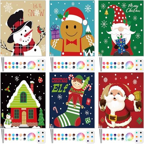 Dinifee 6 Pack Pre Drawn Canvas for Painting Pre Printed Canvas Kit 8 x 10 Inch Stretched Cotton Paint and Sip Set for Adults Couple Party Graduation Summer Date Night(Santa Blessing) by Dinifee