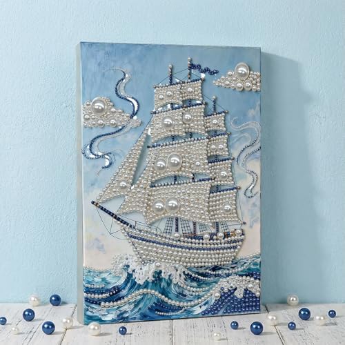 LQCrafK DIY Pearl Art Painting Handcraft Kit for Adults Beginners, Creative Design, Healing Stress-Relieving Home Wall Decoration, with Framed Painting and Tools-Sailboat-1 - Image 5