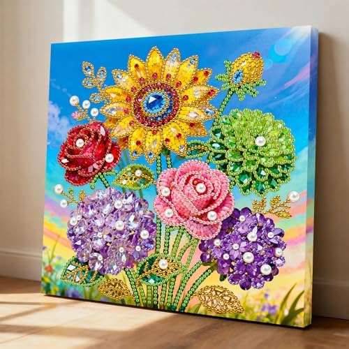 LQCrafK DIY Pearl Art Painting Handcraft Kit for Adults Beginners, Healing Stress-Relieving Home Wall Creative Design Decoration, Framed Painting with Tools-Flowers - Image 3