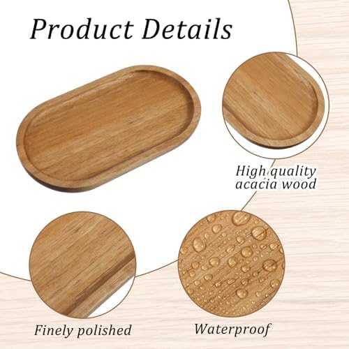 6 Pcs Small Acacia Wood Serving Trays Mini Wooden Platters Wooden Vanity Tray Dispenser Wood Counter Plates Bathroom Countertop Organizer Trays Coffee Bar Tray Appetizer Serving Board Snack Serve Boar - Image 3