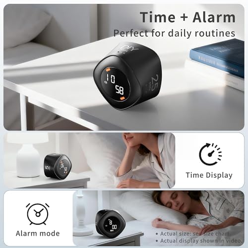 VEWINGL Cube Productivity Timer, 25/5/10/45 Min Presets, Desk Flip Timer for Pomodoro Study Sessions, Vibration & Custom Modes for ADHD, Work, Study & Kitchen (Black) - Image 3