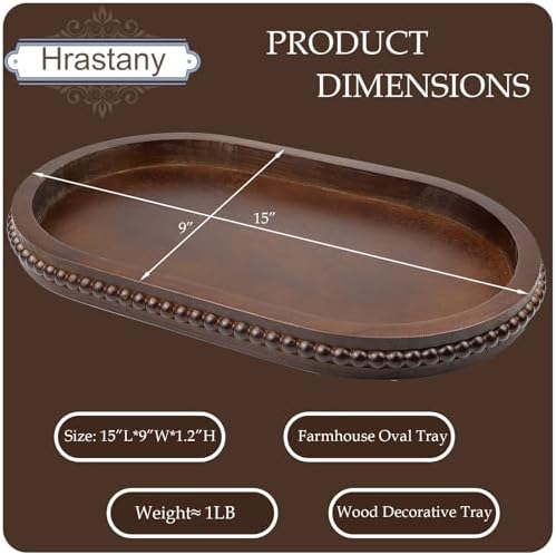 Hrastany Oval Wood Decorative Tray for Coffee Table, Retro Brown - Image 3