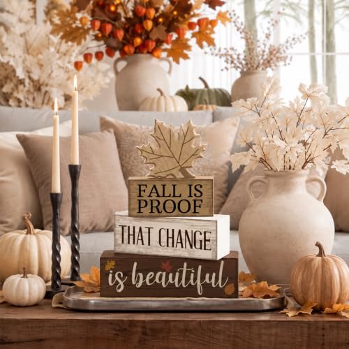 Moucuny 4 Pcs Fall Table Decoration for Home Wooden Neutral Maple Leaf - Image 4