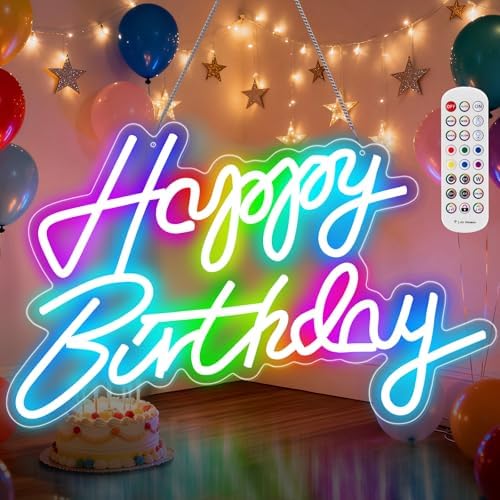 Happy Birthday Neon Sign for Wall Decor, RGB Led Neon Dimmable by senceng