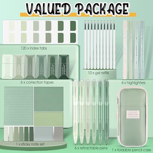 38pcs Aesthetic Office Supplies Kit, Green Color, Classic - Image 2