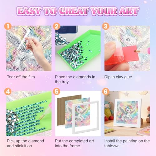 GHHKUD Unicorn Diamond Art Painting Kits for Adults with Frame, Diamond Art Animals Crafts for Ages 4-6-8-12, Easy to DIY Gem Painting Gifts Home Wall Decor 15x15cm (Beautiful Packages) - Image 6