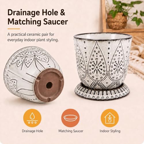 Gepege Ceramic Plant Pots, 6 Inch Indoor Planters with Drainage & Saucers - Image 4