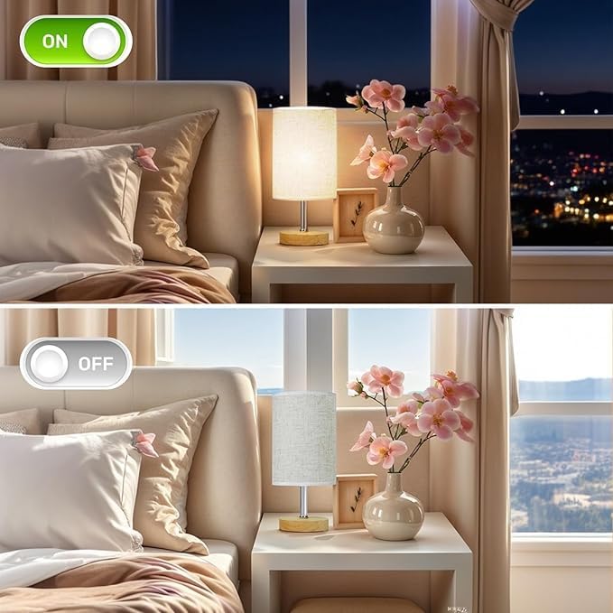 Small Table Lamp for Bedroom, Bedside Lamp with 3000K Warm LED Bulb Included, Nightstand Lamp for Living Room Office Dorm Kids Room, Easy Assemble Minimalist Cream Shade & Wood Base(5W) - Image 2