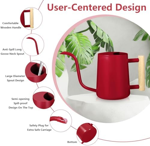 Watering Can Indoor Plants, 35oz Small Stainless Steel Metal Watering Can Modern Decorative Watering Pot with Long Spout for Indoor House Plant Bonsai Garden Flowers (Red) - Image 6
