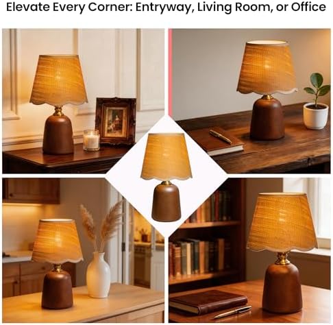 Small 13 Inch Dimmable Rubberwood Table Lamp - Image 3