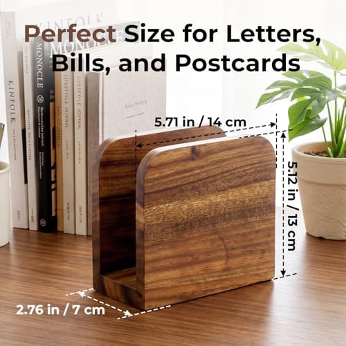 2Pack Acacia Wood Mail Organizer Countertop -Letter Holder for Office Desk - Image 2