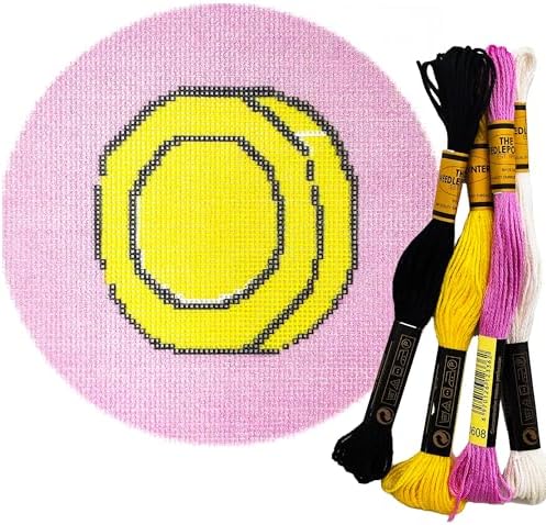 Howie's Needlepoint Needlepoint Kits, 18CT Printed Embroidery Pattern Starter Kits, Stamped Patterns Canvas Kits(8-Bit-Coins,5X5inch) by HowiesNeedlepoint