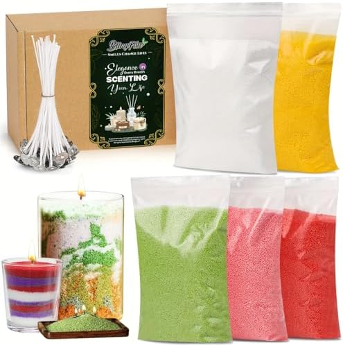 Blingfun 5 Color DIY Sand Wax Candle Making Kit – Refillable Pearled Wax with Candle Wicks, Scented Candle Supplies for Halloween, Christmas, Wedding, Home Decor (Sand Candle Craft Kit) by Blingfun