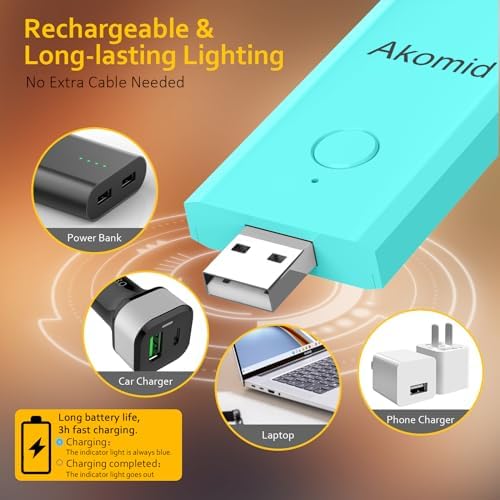 Akomid USB Rechargeable Book Light for Reading in Bed, 8 LEDs Bookmark Style Clip on, Eye-Cared Amber Light Mode for Kids, Blue Light Blocking, Stepless Dimming, Lake Blue - Image 6