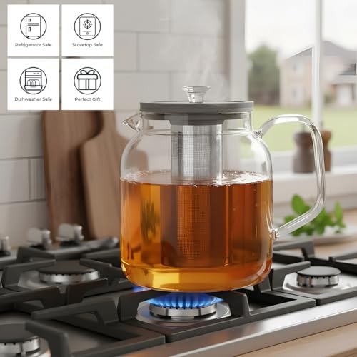 Aquach 68oz Glass Teapot Stovetop Safe with Loose Leaf Tea Steeper - Image 3