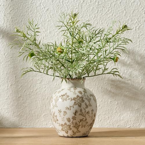 SIDUCAL Ceramic Vintage Vase, 5.83 Inch Retro Ice Cracked Chinoiserie Floral Vase, Rustic Farmhouse Vases for Home Decor, Bookshelf, Garden, Chinoiserie Decor, Tuscan Decor, Brown Floral Pattern by SIDUCAL