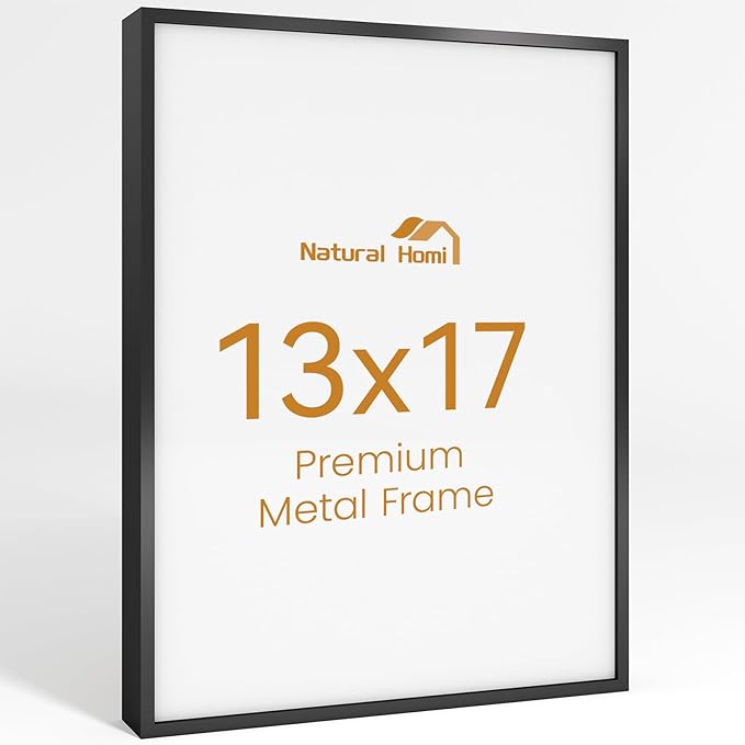 13x17 Aluminum Metal Picture Frame,Tempered Glass Black Photo Frame 13x17 for Family Photo,Posters,Art,Document to Wall Mount Horizontally or Vertically