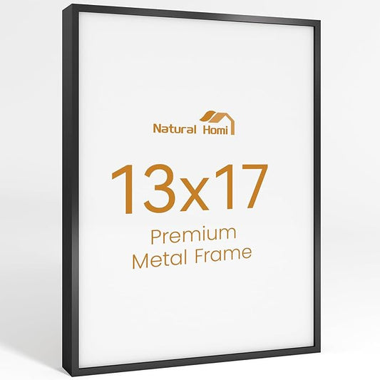 13x17 Aluminum Metal Picture Frame,Tempered Glass Black Photo Frame 13x17 for Family Photo,Posters,Art,Document to Wall Mount Horizontally or Vertically