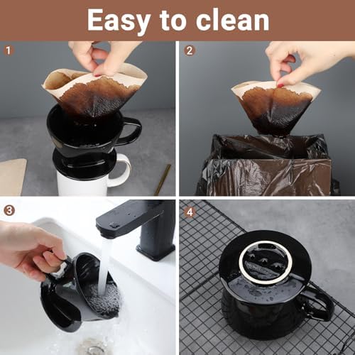 Segarty Pour Over Coffee Maker Set, Single Cup Black Ceramic Coffee Dripper with 200PCS Size #2 Cone Filter Paper, Slow Drip Pourover Brewer for Home Office Travel Camping - Image 5