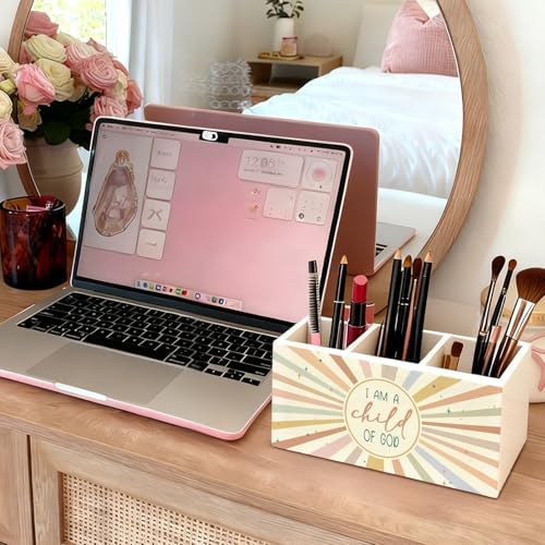 Boho Sunshine Christian Pen Holder, Christian Gifts Pencil Holder for Desk, I Am a Child of God Bible Verse Wooden Box Sign Decorations for Kids Nursery Room Bedroom Classroom Desk Tabletop - Image 5
