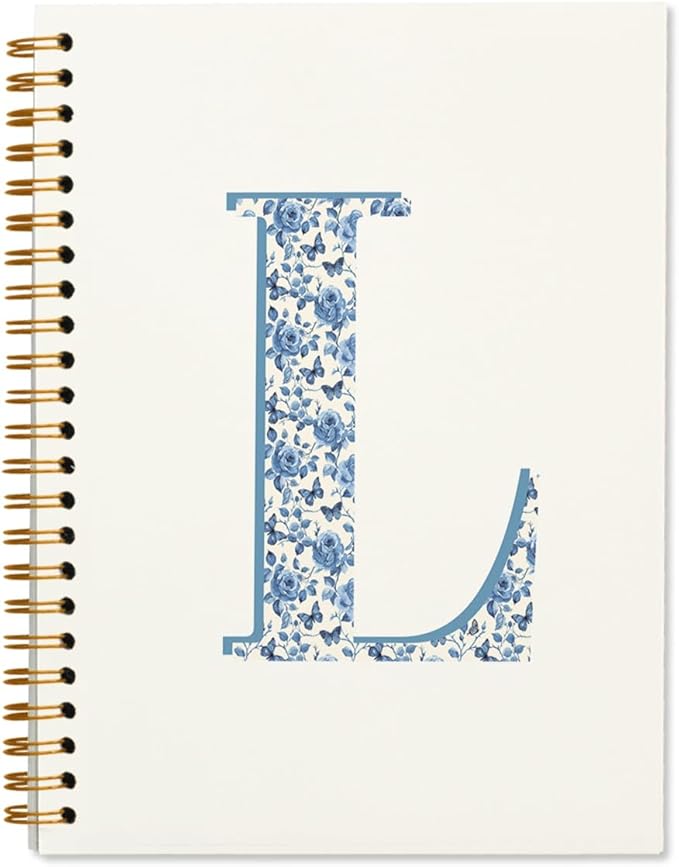 Blue Cute Initial Notebook Journal Diary Libretas Escolares L, Cute Preppy Personalized Notebook Gifts for Teen Girls Women Kids,Preppy Blue Aesthetic School Supplies for Girls 5.5x8.3
