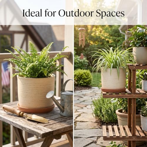 8 Inch Ceramic Plant Pot with Drainage Hole & Separate Saucer - Image 7