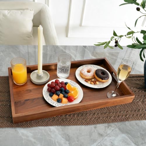 23 Inches Large Acacia Wood Serving Tray,Wood Tray for Kitchen Island Dining Table Wine,Bedside Tray(Light Brown, 23" x 13") - Image 5